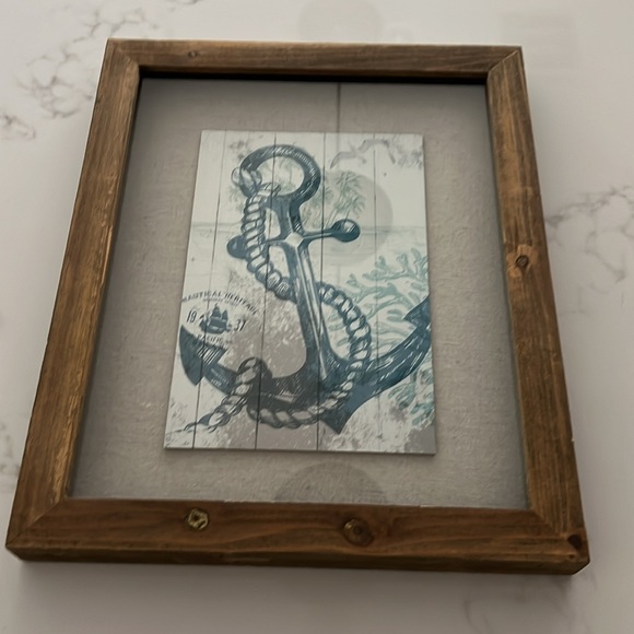 NEW Coastal Anchor Framed Print | 17” x 14” | Nautical Colors Aqua & Gray-Beige - Picture 7 of 7